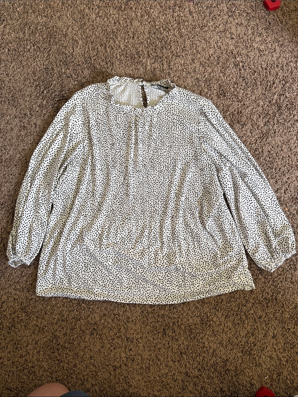 Polka Dot Long-Sleeve Blouse - White with Black Dots